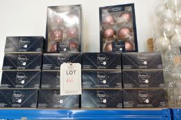8 x boxes of six 8cm pink glass baubles, 7 x boxes of six 8 cm pink baubles