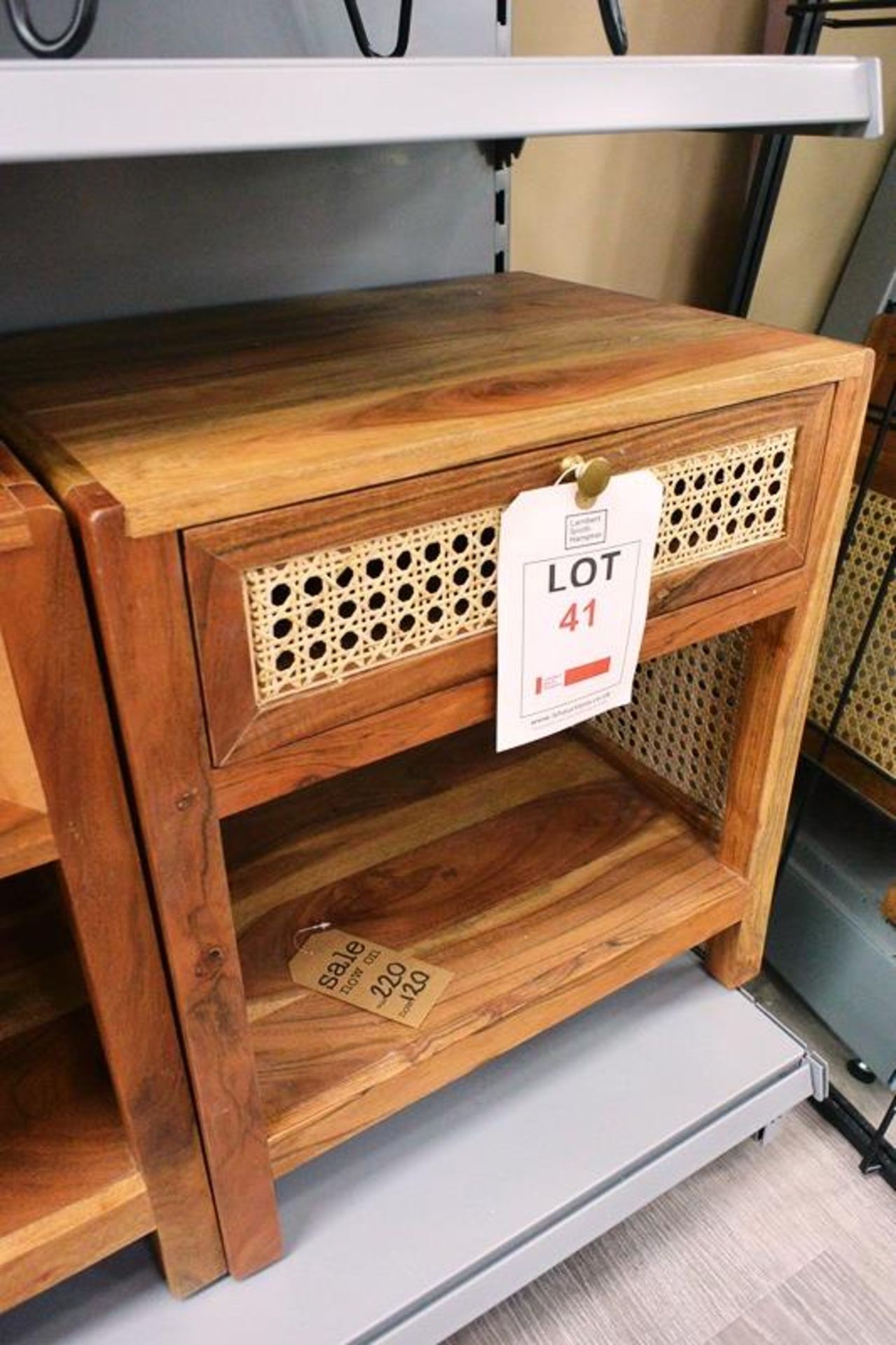 Timber/rattan single drawer side table