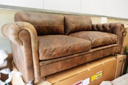 Gallery Direct Ltd Siab Model 1 Chesterfield, 3 seater leather sofa, colour: vintage brown (please