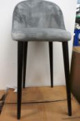 Two Grey Velvet / Dark wood legged stools (Boxed)