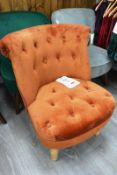 Cloth upholstered/timber leg bedroom chair, colour: orange