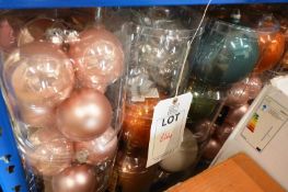 Shelf to include; 30 tubs of medium 8cm, large 15cm glass baubles (white, Green, clear, Gold, Blue,