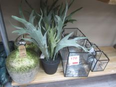 Contents of shelf including vases, artificial plants & holders