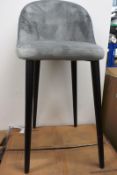 Two Grey Velvet / Dark wood legged stools (Boxed)