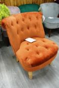 Cloth upholstered/timber leg bedroom chair, colour: orange