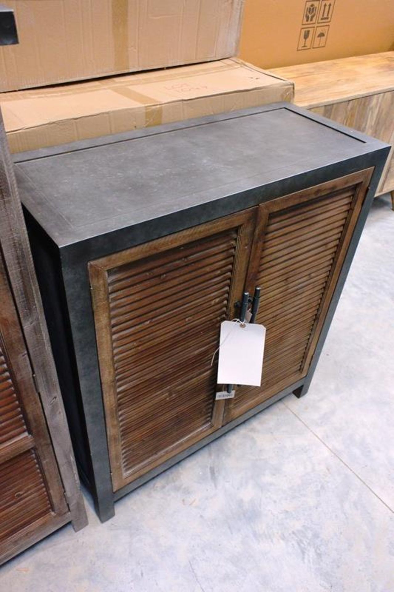 Timber framed/metal topped twin door cabinet