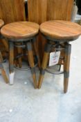 Two Bluebone re-engineered wood and metal square leg swivel stools