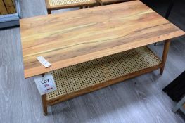 Timber rectangular coffee table with fret work shelf