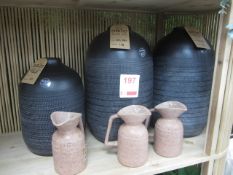 Three asstd ceramic vases, three ceramic jugs