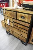 Metal frame/timber topped 10 drawer storage unit