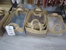 Eight hessian & felt storage baskets