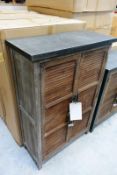 Timber framed/metal topped twin door cabinet