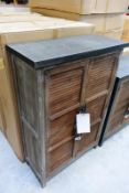 Timber framed/metal topped twin door cabinet