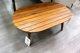 Timber slatted oval coffee table