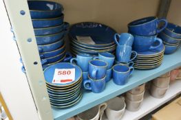 Contents of shelf to include; Plates, bowls, dishes and cups (Blue)