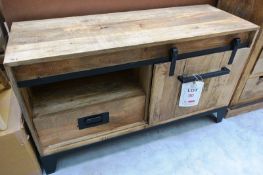 Timber/steel frame TV stand with sliding door and single drawer