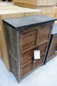 Timber framed/metal topped twin door cabinet