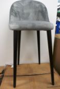 Two Grey Velvet / Dark wood legged stools (Boxed)