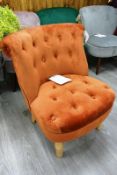 Cloth upholstered/timber leg bedroom chair, colour: orange