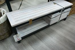 Steel frame bench, with timber top shelf and storage crate