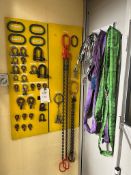Quantity of lifting blocks, straps and chains, Please note: This lot has no record of Thorough