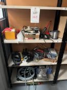 Rack and contents of assorted tools, g-clamps, air tools, etc