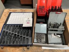 Box of drill bits and a tote box of drill bits