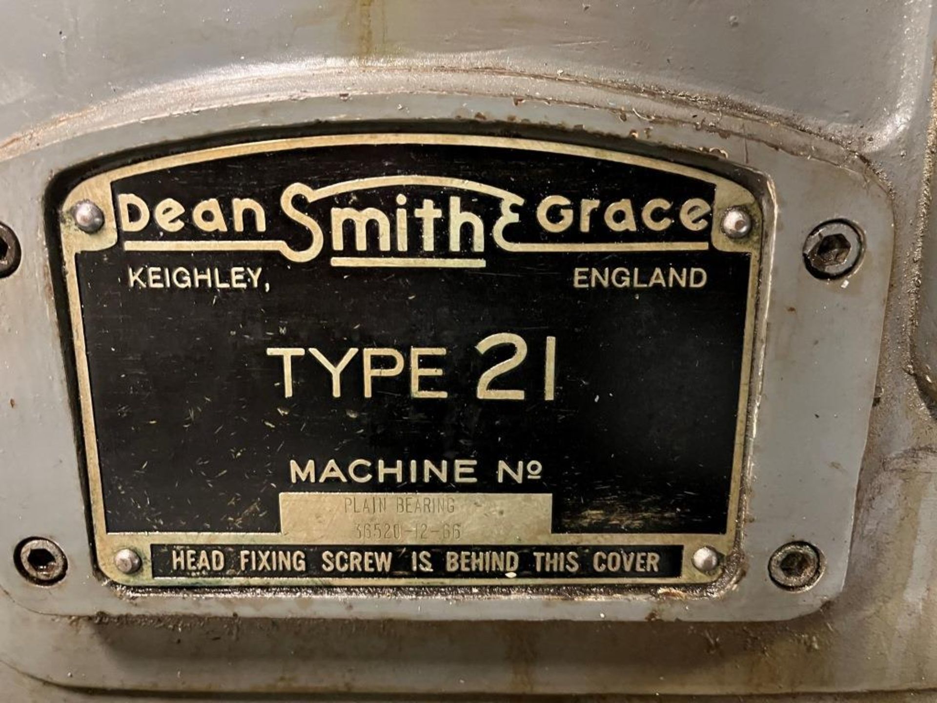 Dean Smith & Grace gap bed lathe, 21 x 60, type 21, Serial No. Plain Bearing 36520-12-66, Please - Image 5 of 11