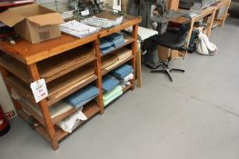 Two various timber frame benches (as lotted) (excluding contents), table lengths 1200mm and 2440mm