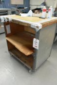 Two steel frame/timber topped mobile trolley, approx 980 x 670mm
