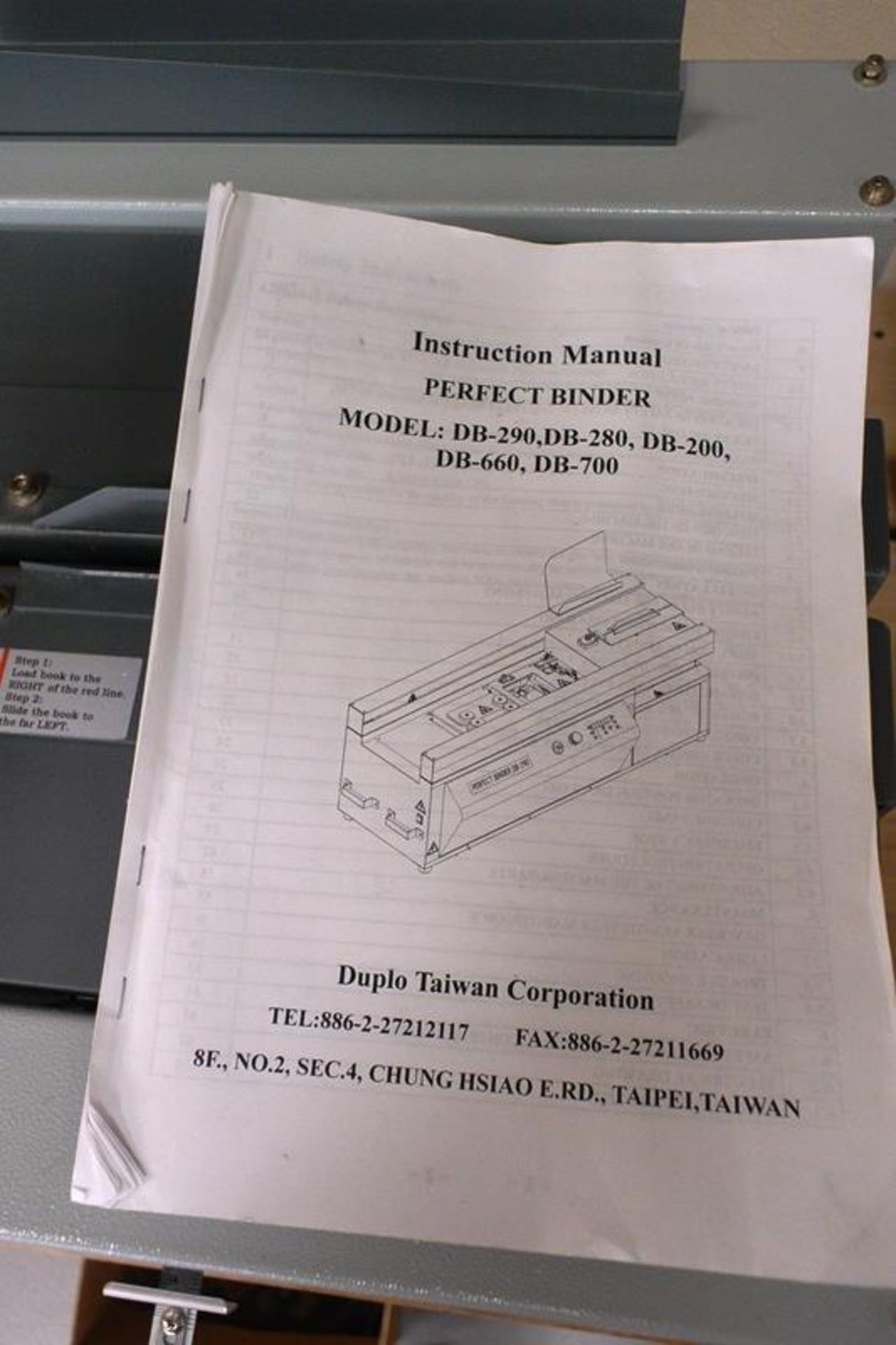Duplo DB-290 bench top perfect binder, serial no. 201729004-C (2017 - installed 2018), Maximum - Image 7 of 9