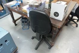 Timber frame table and four various swivel chairs