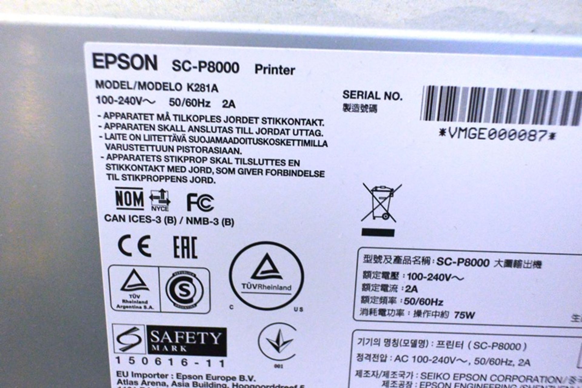 Epson Sure Color P8000 Spectro proofer, model no. K281A, serial no. VMG000087. - Image 3 of 4