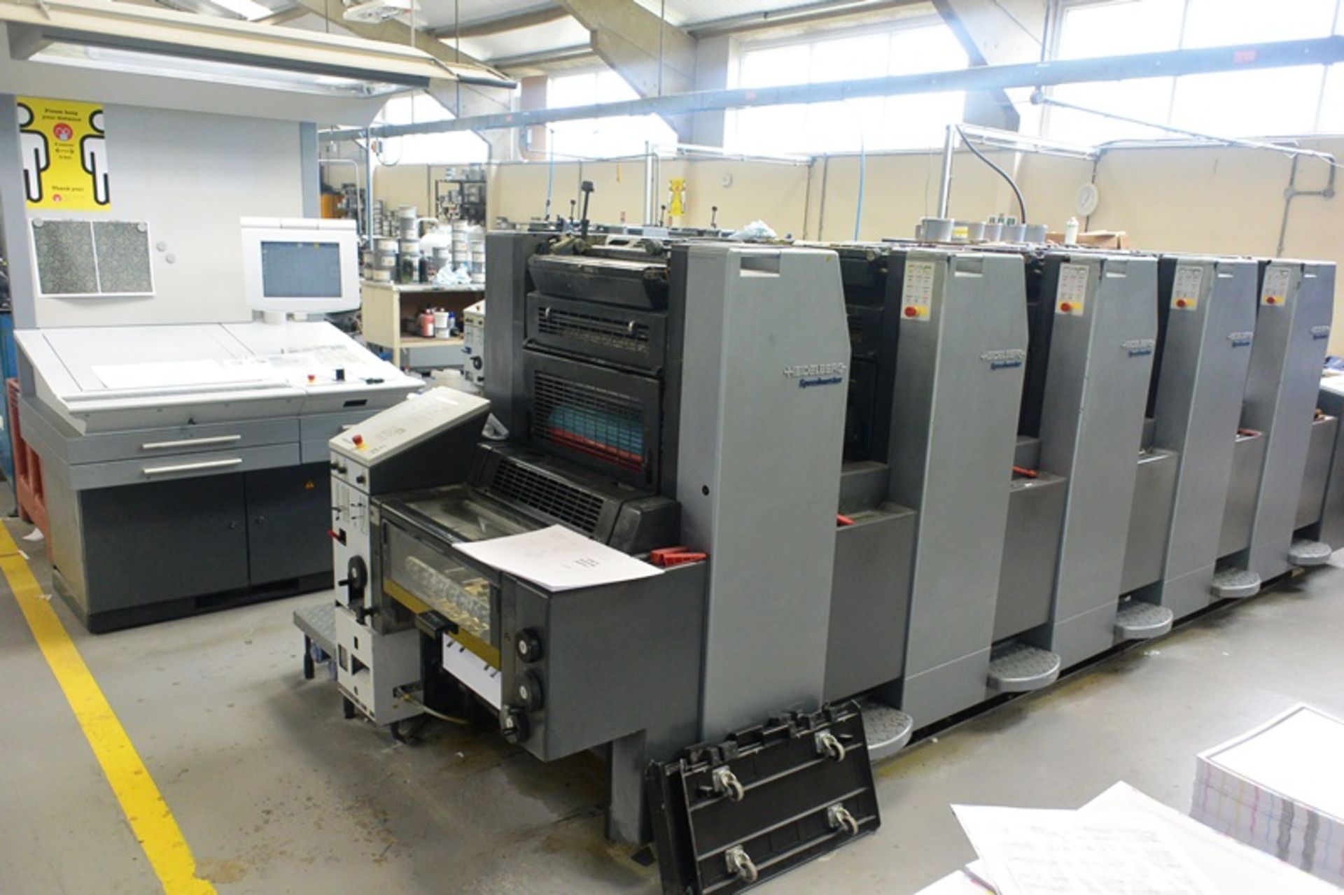 Heidelberg Speedmaster five colour lithographic offset printing press, model SM-52-5, serial no.