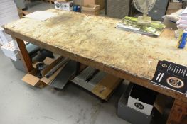 Timber frame rectangular work table, approx 2450 x 920mm