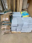 Pallets comprising 15 bags of sand five bags of cement and approximately 30 breeze blocks
