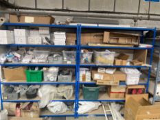 Contents of two racking bays to include a large quantity of poly pipe fixings handrails taps waste