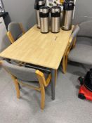 Kitchen dining table complete with four Grey cloth and wooden framed chairs