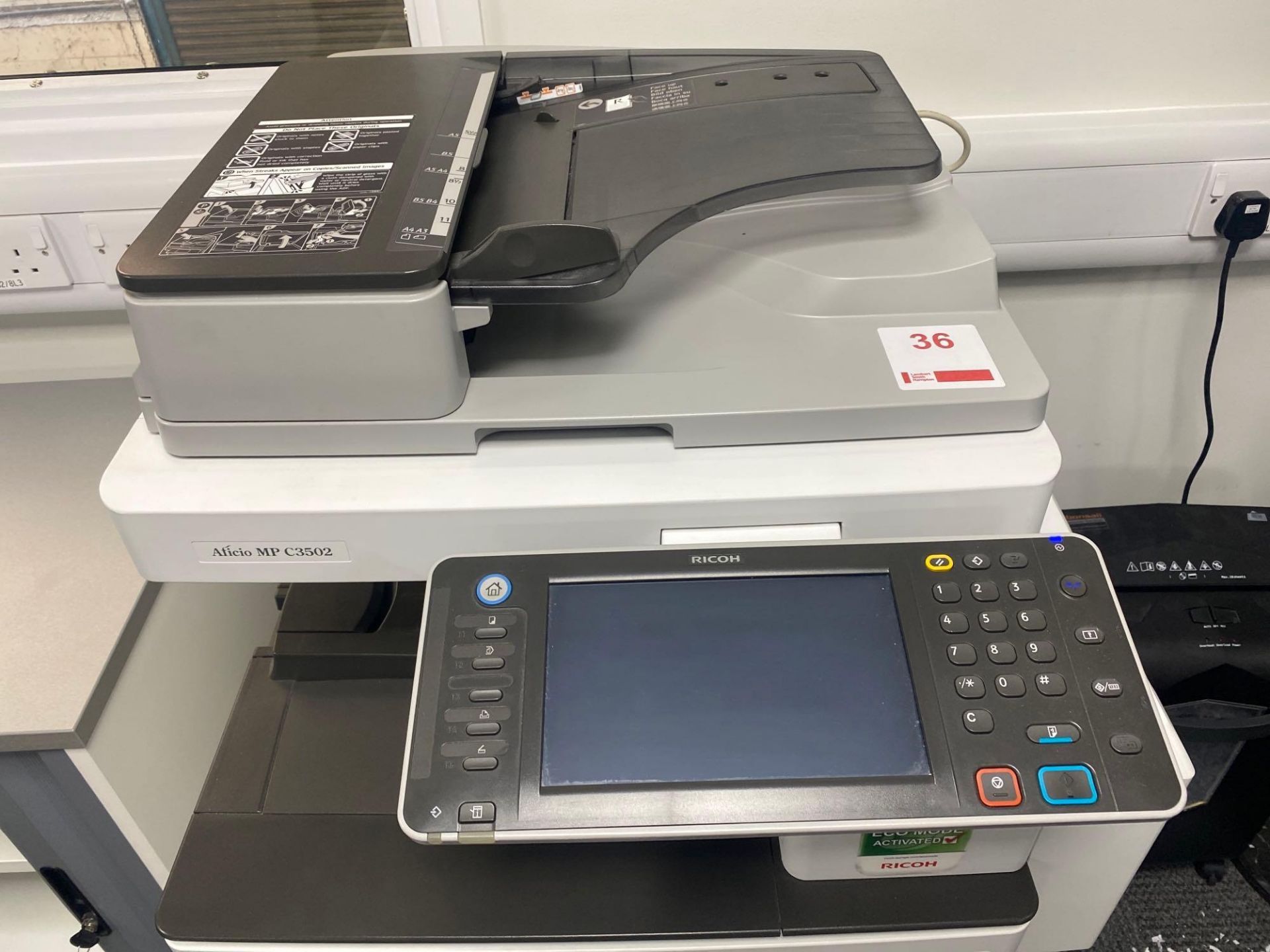 Ricoh Aficio MP-C3502 colour photocopier serial number W502K986875, (Please note this machine is - Image 2 of 5