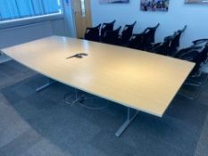 light Oak veneer board room table complete with metal legs length 375cm width130 cm height 75cm