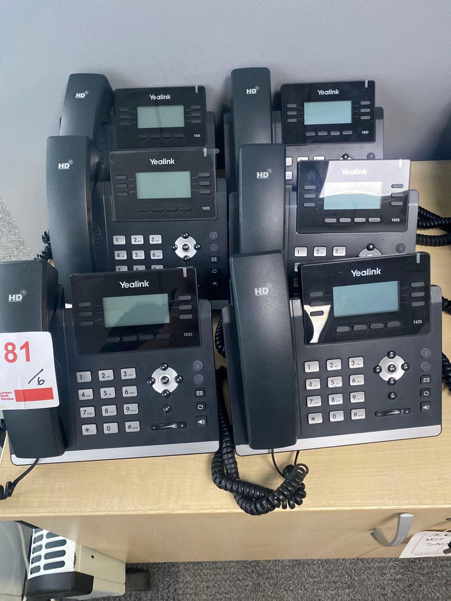 Six Yealink T42S IP telephones