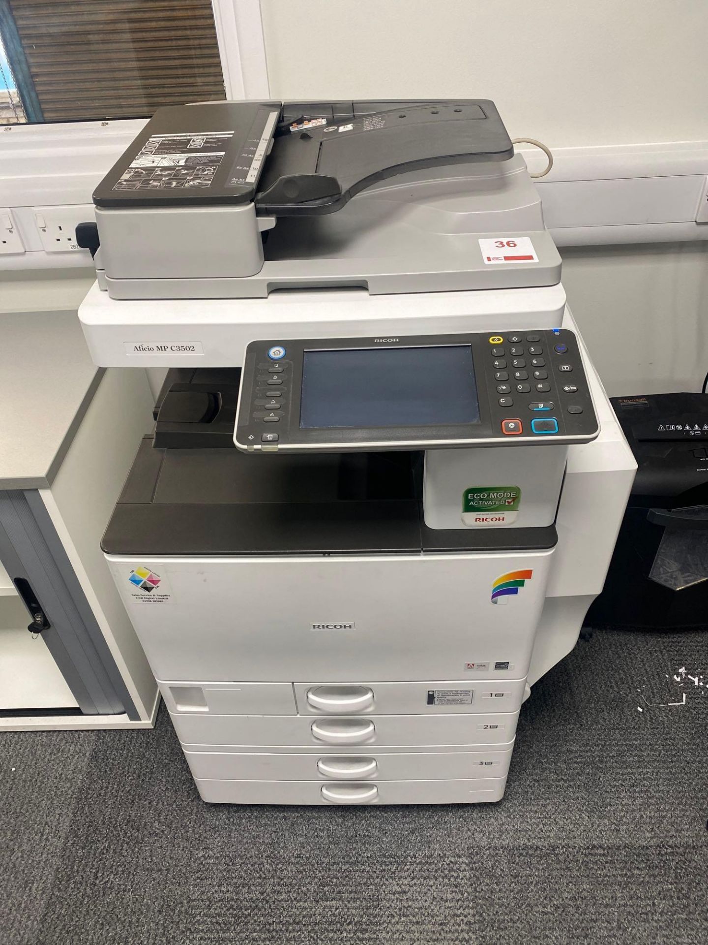 Ricoh Aficio MP-C3502 colour photocopier serial number W502K986875, (Please note this machine is