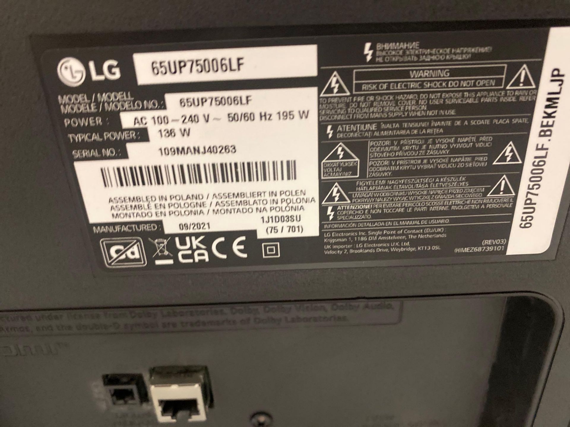 LG 65 inch 4K ultra HD smart LED TV model number 65UP75006LF - Image 4 of 4