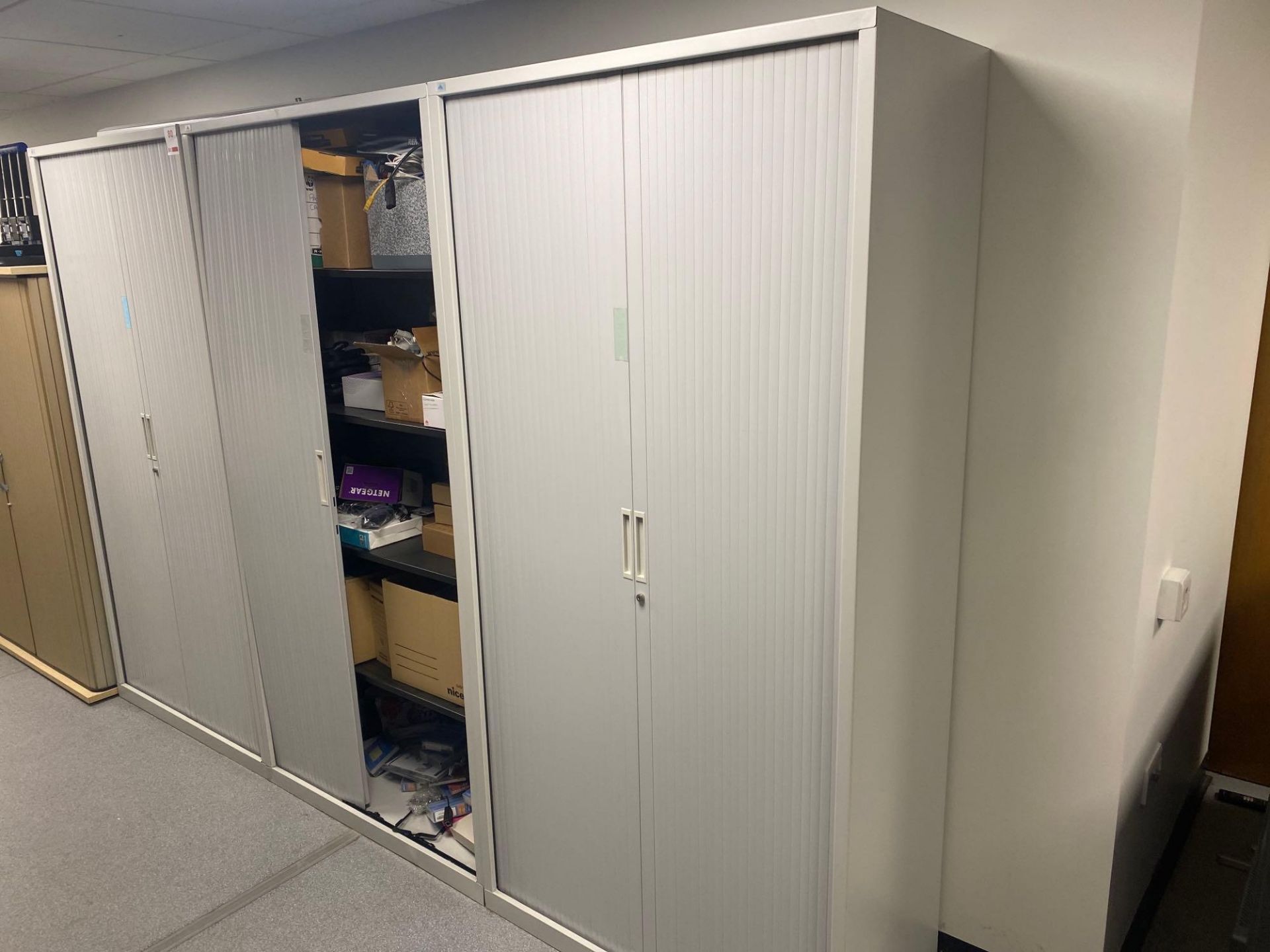 Six Grey roller fronted four shelf office storage units, height 200cm width 100cm depth 47 cm, - Image 2 of 5