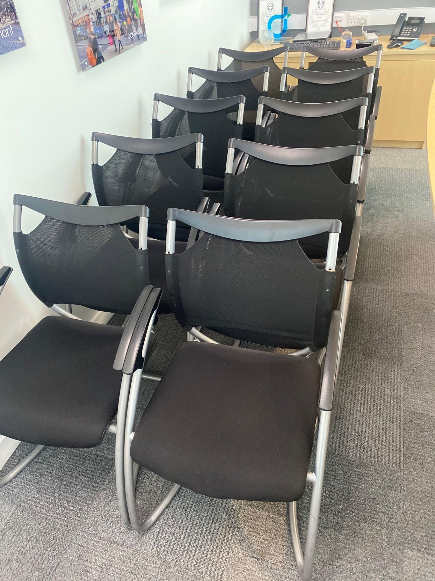 10 LGA GS, chrome frame black mesh back cantilever meeting room chairs