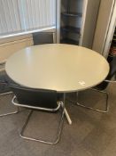 Round grey top metal framed meeting room table complete with 4 chrome framed Leverett meeting room