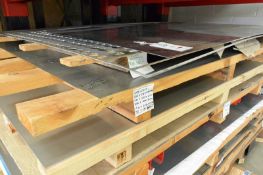 Twelve various sheet stainless steel stock, located on shelf to include: 8 x 0.9mm 316 1 x 2mm 316L