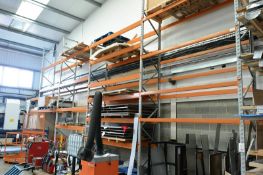Five bays of adjustable boltless pallet racking, assorted height, max height circa 6500mm, bay width