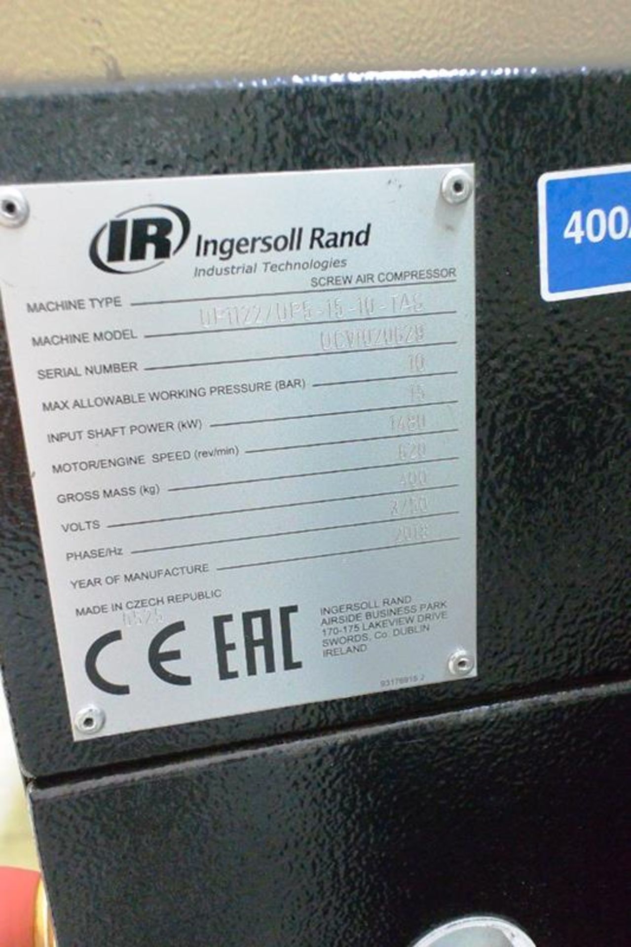 Ingersoll Rand UP1122/UP5-15-10-TAS packaged air compressor (2018) - Image 4 of 7