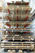 Three heavy duty cantilever style adjustable stock racking uprights (one rack), max capacity per she